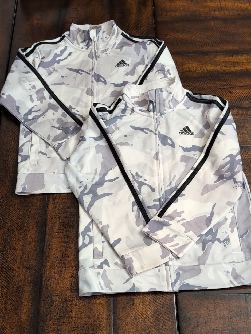 adidas 2 Pack White and Light Gray Camo Track Jackets Kids Size 6 (S)